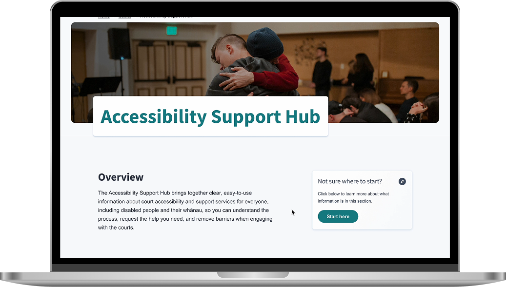 Final Accessibility Support Hub design shown on a laptop screen.