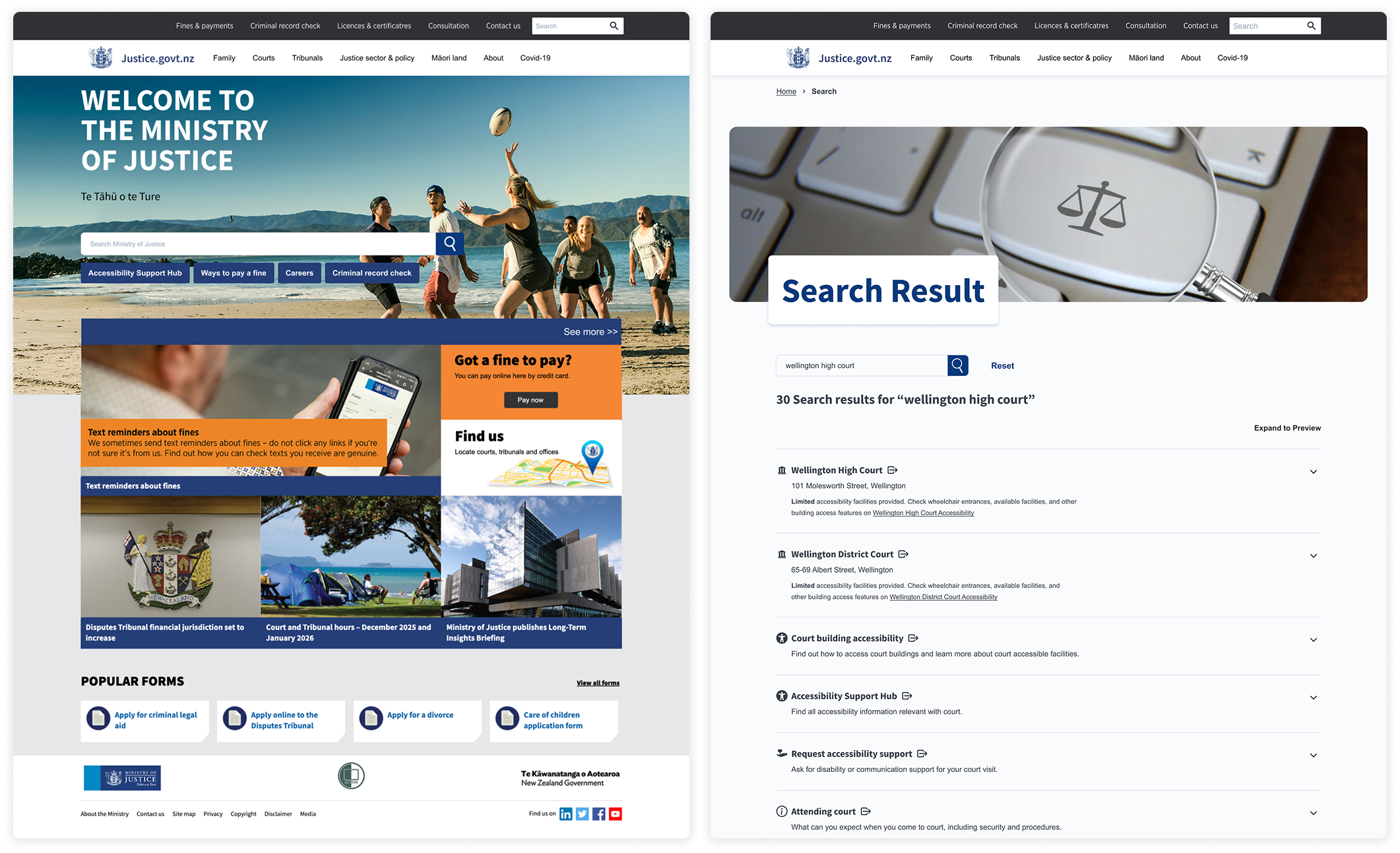 Optimised search results page for court accessibility queries.